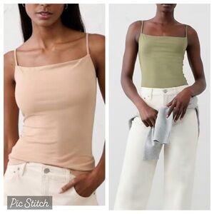 banana republic factory set of 2 soft stretch camis beige & green